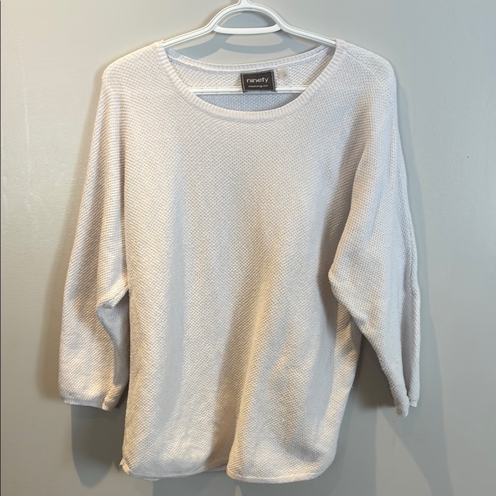 Ninety Cream Crew Neck Sweater Soft Knit Relaxed Fit
